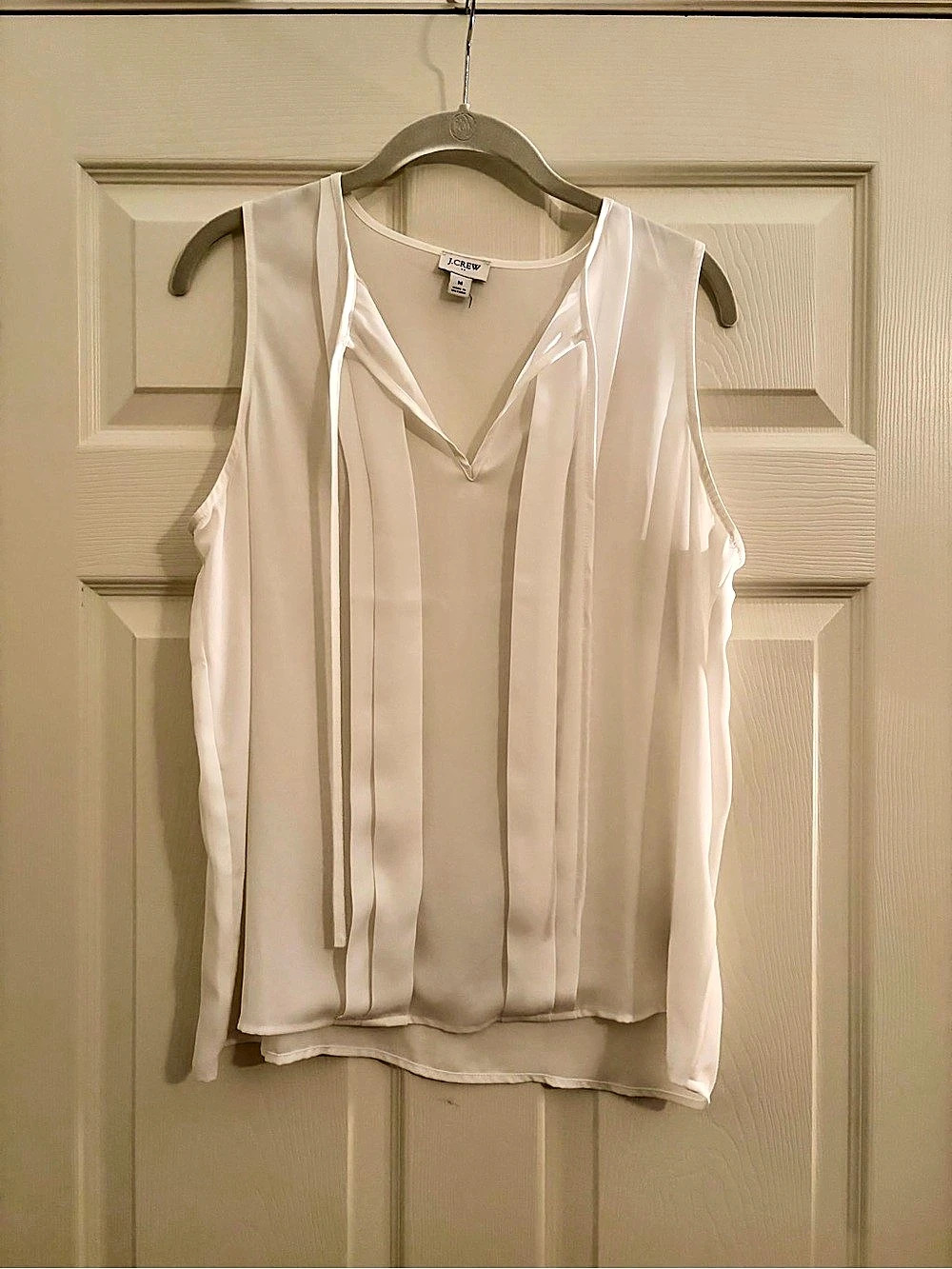 J.CREW Sleeveless Top with Pleated Trim White Medium